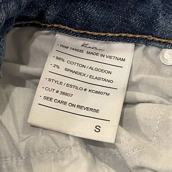 Kancan High Rise Blue Distressed Denim Shorts Fringe Waist & Hem #KC9262M EUC 27 - Picture 4 of 5